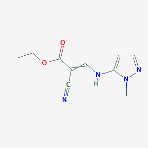 molecular formula C10H12N4O2 B11736072 ethyl 2-cyano-3-[(1-methyl-1H-pyrazol-5-yl)amino]prop-2-enoate 