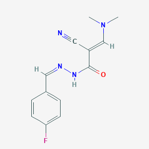 molecular formula C13H13FN4O B11736292 (2E)-2-cyano-3-(dimethylamino)-N'-[(E)-(4-fluorophenyl)methylidene]prop-2-enehydrazide 