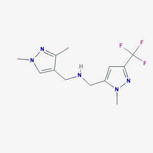 molecular formula C12H16F3N5 B11736819 [(1,3-dimethyl-1H-pyrazol-4-yl)methyl]({[1-methyl-3-(trifluoromethyl)-1H-pyrazol-5-yl]methyl})amine 