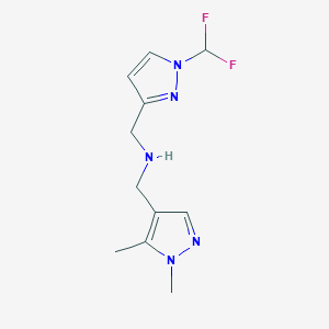 molecular formula C11H15F2N5 B11736832 {[1-(difluoromethyl)-1H-pyrazol-3-yl]methyl}[(1,5-dimethyl-1H-pyrazol-4-yl)methyl]amine 