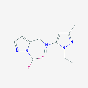 molecular formula C11H15F2N5 B11736835 N-{[1-(difluoromethyl)-1H-pyrazol-5-yl]methyl}-1-ethyl-3-methyl-1H-pyrazol-5-amine 