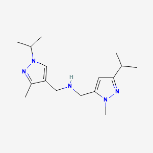 molecular formula C16H27N5 B11736851 {[3-methyl-1-(propan-2-yl)-1H-pyrazol-4-yl]methyl}({[1-methyl-3-(propan-2-yl)-1H-pyrazol-5-yl]methyl})amine 