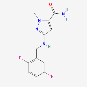 molecular formula C12H12F2N4O B11737009 3-{[(2,5-difluorophenyl)methyl]amino}-1-methyl-1H-pyrazole-5-carboxamide 