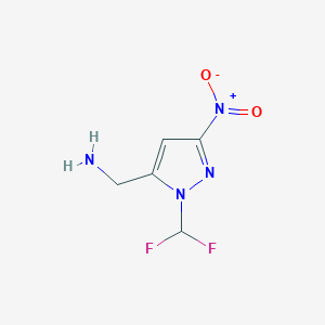 molecular formula C5H6F2N4O2 B11737079 1-[1-(Difluoromethyl)-3-nitro-1H-pyrazol-5-yl]methanamine 