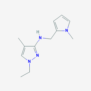 molecular formula C12H18N4 B11737122 1-ethyl-4-methyl-N-[(1-methyl-1H-pyrrol-2-yl)methyl]-1H-pyrazol-3-amine 