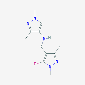 molecular formula C11H16FN5 B11737204 N-[(5-fluoro-1,3-dimethyl-1H-pyrazol-4-yl)methyl]-1,3-dimethyl-1H-pyrazol-4-amine 