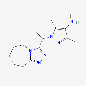 molecular formula C14H22N6 B11737242 3,5-dimethyl-1-[1-(6,7,8,9-tetrahydro-5H-[1,2,4]triazolo[4,3-a]azepin-3-yl)ethyl]-1H-pyrazol-4-amine 