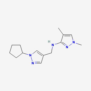 molecular formula C14H21N5 B11737244 n-[(1-Cyclopentyl-1h-pyrazol-4-yl)methyl]-1,4-dimethyl-1h-pyrazol-3-amine 