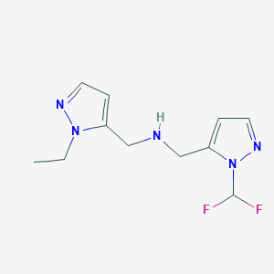 molecular formula C11H15F2N5 B11737302 {[1-(difluoromethyl)-1H-pyrazol-5-yl]methyl}[(1-ethyl-1H-pyrazol-5-yl)methyl]amine 