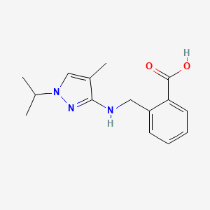 molecular formula C15H19N3O2 B11737304 2-({[4-methyl-1-(propan-2-yl)-1H-pyrazol-3-yl]amino}methyl)benzoic acid 