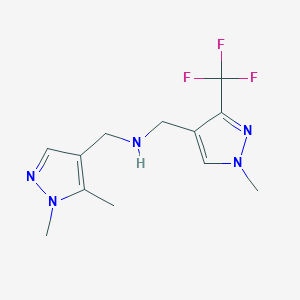 molecular formula C12H16F3N5 B11737380 [(1,5-dimethyl-1H-pyrazol-4-yl)methyl]({[1-methyl-3-(trifluoromethyl)-1H-pyrazol-4-yl]methyl})amine CAS No. 1856093-98-5