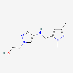 molecular formula C11H17N5O B11737480 2-(4-{[(1,3-dimethyl-1H-pyrazol-5-yl)methyl]amino}-1H-pyrazol-1-yl)ethan-1-ol 