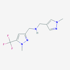 molecular formula C11H14F3N5 B11737619 [(1-methyl-1H-pyrazol-4-yl)methyl]({[1-methyl-5-(trifluoromethyl)-1H-pyrazol-3-yl]methyl})amine 