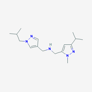 molecular formula C16H27N5 B11737740 {[1-methyl-3-(propan-2-yl)-1H-pyrazol-5-yl]methyl}({[1-(2-methylpropyl)-1H-pyrazol-4-yl]methyl})amine 