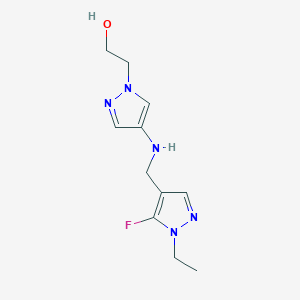 molecular formula C11H16FN5O B11737764 2-(4-{[(1-ethyl-5-fluoro-1H-pyrazol-4-yl)methyl]amino}-1H-pyrazol-1-yl)ethan-1-ol 