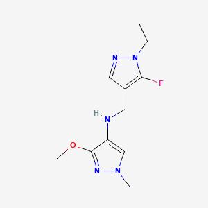 molecular formula C11H16FN5O B11737843 N-[(1-ethyl-5-fluoro-1H-pyrazol-4-yl)methyl]-3-methoxy-1-methyl-1H-pyrazol-4-amine 