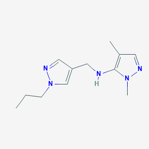 molecular formula C12H19N5 B11737972 1,4-dimethyl-N-[(1-propyl-1H-pyrazol-4-yl)methyl]-1H-pyrazol-5-amine 