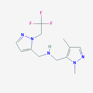 molecular formula C12H16F3N5 B11738042 [(1,4-dimethyl-1H-pyrazol-5-yl)methyl]({[1-(2,2,2-trifluoroethyl)-1H-pyrazol-5-yl]methyl})amine 