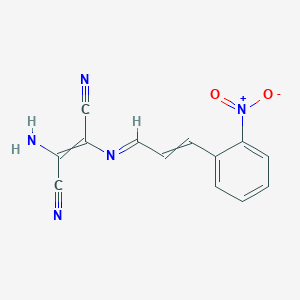 molecular formula C13H9N5O2 B11738173 2-Amino-3-{[3-(2-nitrophenyl)prop-2-en-1-ylidene]amino}but-2-enedinitrile 