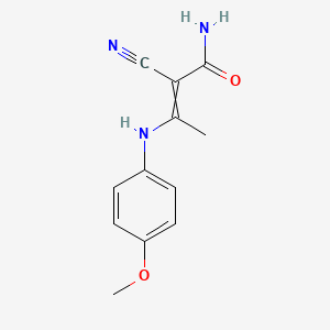 molecular formula C12H13N3O2 B11738191 2-Cyano-3-[(4-methoxyphenyl)amino]but-2-enamide 