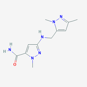 molecular formula C11H16N6O B11738233 3-{[(1,3-dimethyl-1H-pyrazol-5-yl)methyl]amino}-1-methyl-1H-pyrazole-5-carboxamide 