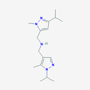 molecular formula C16H27N5 B11738351 {[5-methyl-1-(propan-2-yl)-1H-pyrazol-4-yl]methyl}({[1-methyl-3-(propan-2-yl)-1H-pyrazol-5-yl]methyl})amine CAS No. 1856083-70-9