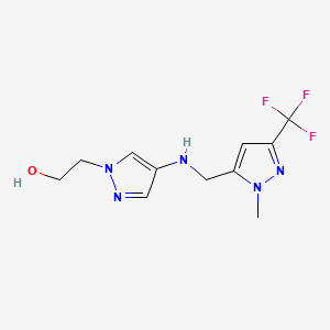 molecular formula C11H14F3N5O B11738484 2-[4-({[1-methyl-3-(trifluoromethyl)-1H-pyrazol-5-yl]methyl}amino)-1H-pyrazol-1-yl]ethan-1-ol 