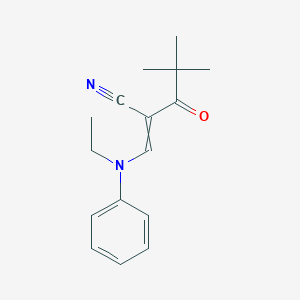 molecular formula C16H20N2O B11738503 2-{[Ethyl(phenyl)amino]methylidene}-4,4-dimethyl-3-oxopentanenitrile 