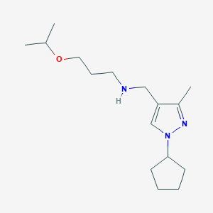 molecular formula C16H29N3O B11738677 [(1-cyclopentyl-3-methyl-1H-pyrazol-4-yl)methyl][3-(propan-2-yloxy)propyl]amine 