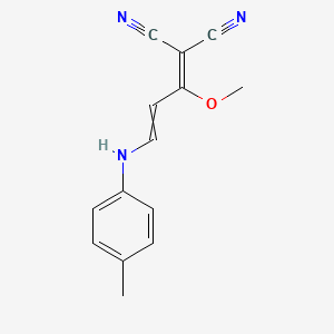 molecular formula C14H13N3O B11738752 2-{1-Methoxy-3-[(4-methylphenyl)amino]prop-2-en-1-ylidene}propanedinitrile 