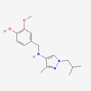 molecular formula C16H23N3O2 B11738870 2-methoxy-4-({[3-methyl-1-(2-methylpropyl)-1H-pyrazol-4-yl]amino}methyl)phenol 