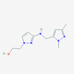 molecular formula C11H17N5O B11738979 2-(3-{[(1,3-dimethyl-1H-pyrazol-5-yl)methyl]amino}-1H-pyrazol-1-yl)ethan-1-ol 