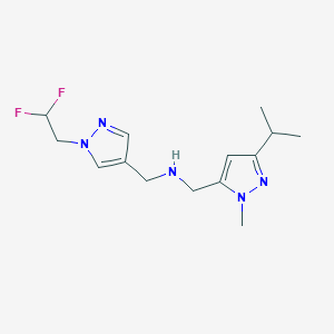 molecular formula C14H21F2N5 B11738993 {[1-(2,2-difluoroethyl)-1H-pyrazol-4-yl]methyl}({[1-methyl-3-(propan-2-yl)-1H-pyrazol-5-yl]methyl})amine 