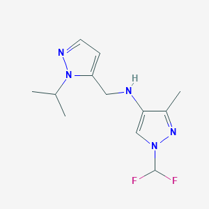 molecular formula C12H17F2N5 B11739238 1-(difluoromethyl)-3-methyl-N-{[1-(propan-2-yl)-1H-pyrazol-5-yl]methyl}-1H-pyrazol-4-amine 