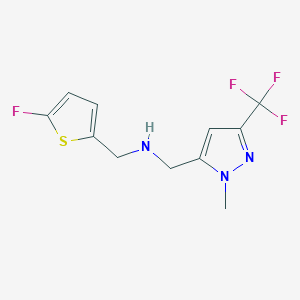 molecular formula C11H11F4N3S B11739253 [(5-fluorothiophen-2-yl)methyl]({[1-methyl-3-(trifluoromethyl)-1H-pyrazol-5-yl]methyl})amine 