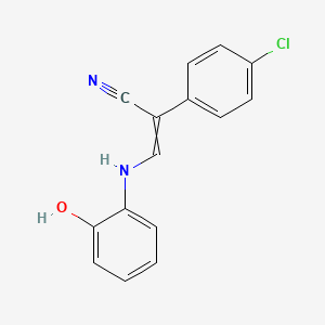 molecular formula C15H11ClN2O B11739269 2-(4-Chlorophenyl)-3-[(2-hydroxyphenyl)amino]prop-2-enenitrile 