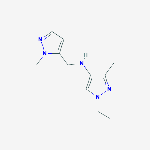 molecular formula C13H21N5 B11739277 N-[(1,3-dimethyl-1H-pyrazol-5-yl)methyl]-3-methyl-1-propyl-1H-pyrazol-4-amine 