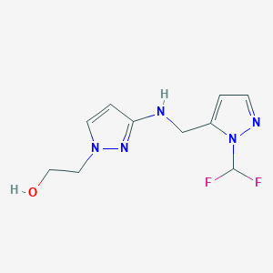 molecular formula C10H13F2N5O B11739285 2-[3-({[1-(difluoromethyl)-1H-pyrazol-5-yl]methyl}amino)-1H-pyrazol-1-yl]ethan-1-ol 