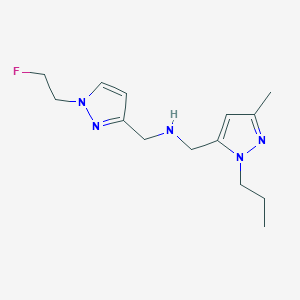 molecular formula C14H22FN5 B11739325 {[1-(2-fluoroethyl)-1H-pyrazol-3-yl]methyl}[(3-methyl-1-propyl-1H-pyrazol-5-yl)methyl]amine 