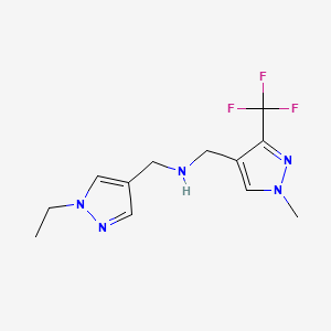 molecular formula C12H16F3N5 B11739412 [(1-ethyl-1H-pyrazol-4-yl)methyl]({[1-methyl-3-(trifluoromethyl)-1H-pyrazol-4-yl]methyl})amine 