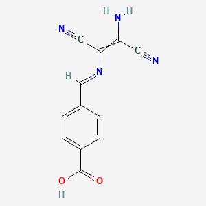 molecular formula C12H8N4O2 B11739457 4-{[(2-Amino-1,2-dicyanoeth-1-en-1-yl)imino]methyl}benzoic acid 