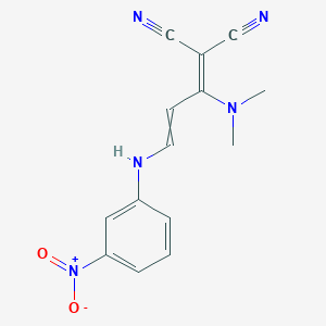 molecular formula C14H13N5O2 B11739499 2-[1-(Dimethylamino)-3-[(3-nitrophenyl)amino]prop-2-en-1-ylidene]propanedinitrile 