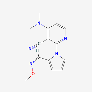 molecular formula C14H15N5O B11739548 4-(dimethylamino)-2-{2-[(methoxyimino)methyl]-1H-pyrrol-1-yl}pyridine-3-carbonitrile 