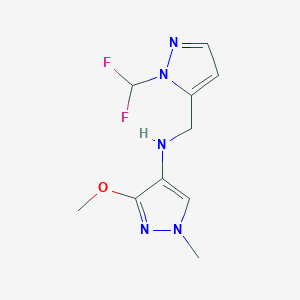 molecular formula C10H13F2N5O B11739586 N-{[1-(difluoromethyl)-1H-pyrazol-5-yl]methyl}-3-methoxy-1-methyl-1H-pyrazol-4-amine 