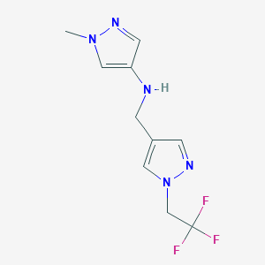 molecular formula C10H12F3N5 B11739596 1-methyl-N-{[1-(2,2,2-trifluoroethyl)-1H-pyrazol-4-yl]methyl}-1H-pyrazol-4-amine 