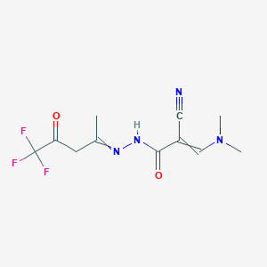 molecular formula C11H13F3N4O2 B11739618 2-cyano-3-(dimethylamino)-N'-(5,5,5-trifluoro-4-oxopentan-2-ylidene)prop-2-enehydrazide 