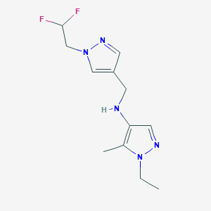 molecular formula C12H17F2N5 B11739641 N-{[1-(2,2-difluoroethyl)-1H-pyrazol-4-yl]methyl}-1-ethyl-5-methyl-1H-pyrazol-4-amine 