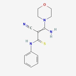 molecular formula C14H16N4OS B11739744 3-Amino-2-cyano-3-(morpholin-4-YL)-N-phenylprop-2-enethioamide 