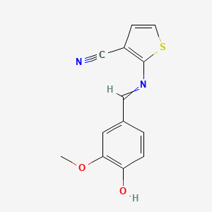 molecular formula C13H10N2O2S B11739807 2-{[(4-Hydroxy-3-methoxyphenyl)methylidene]amino}thiophene-3-carbonitrile 