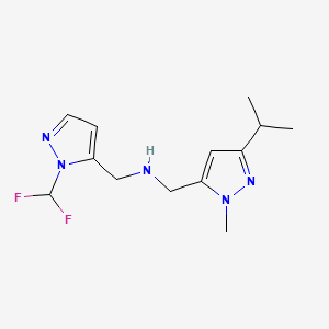 molecular formula C13H19F2N5 B11739817 {[1-(difluoromethyl)-1H-pyrazol-5-yl]methyl}({[1-methyl-3-(propan-2-yl)-1H-pyrazol-5-yl]methyl})amine 